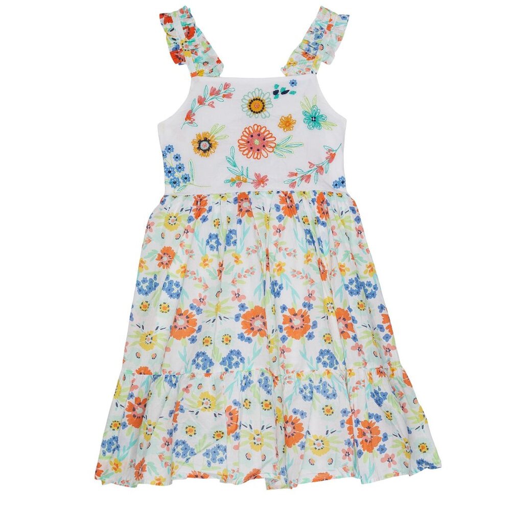 PEEK Girl's Embroidered All Over Print Lawn Dress, Print